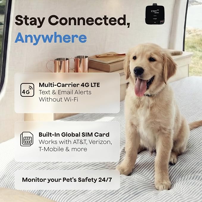 Waggle RV Pet Temperature Monitor - 4G Cellular, No WiFi Required - Real-Time App, SMS & Email Power Outage Alerts - Unlimited Notifications - Home, Car, RV & Vacation Safety - Subscription Required