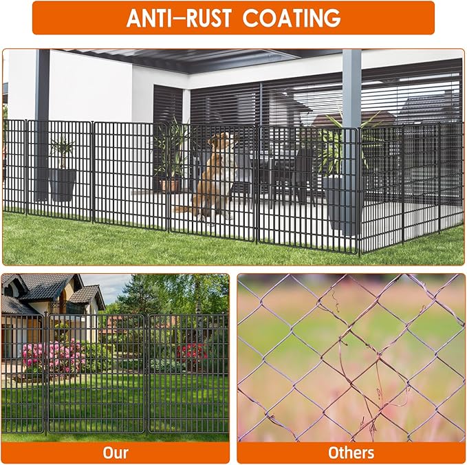 10 Panels No Dig Fence with Gate, 40 in(H) X 24 ft(L) Garden Decorative Fence Animal Barrier for Dogs, Rustproof Metal Garden Edging Border for Outdoor, Yard, Patio, Black