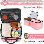 6 Set Dog Travel Bag, Large Pet Travel Kit for Supplies, Pink | Includes 2 Food Containers, 1 Pet Organizer for Dogs, 2 Collapsible Bowls, 1 Treat Pouch, Dog Weekend Overnight Bag Luggage