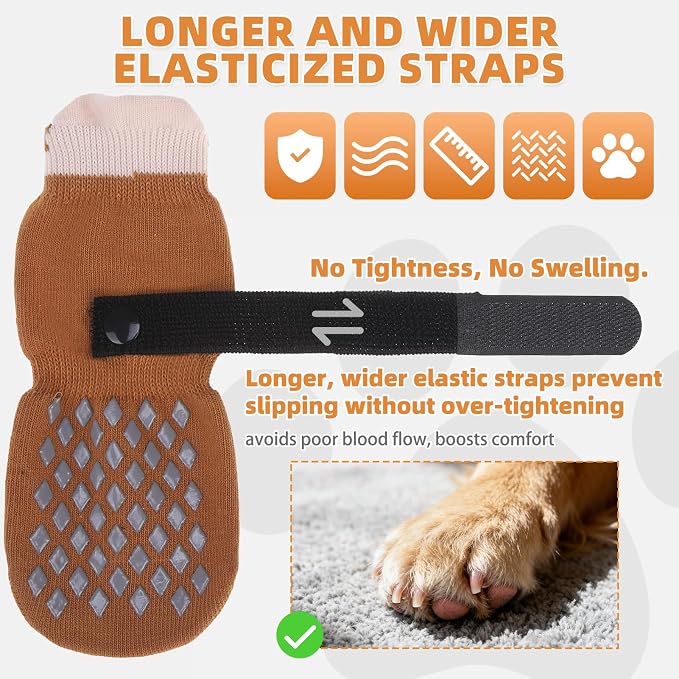KOOLTAIL Anti Slip Dog Socks Shoes for Hot Pavement to Prevent Licking Paws Scratching, Pet Boots & Paw Protector for Hardwood Floors, Dog Grip Booties for Small Medium Large Senior Dogs, Khaki M