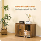 Dwanton Litter Box Enclosure, Cat Litter Box Furniture Hidden, with Scratching Mat, Wooden Cat Washroom Indoor, 31.5" L x 19.7" W x 21.7" H, Warm Brown