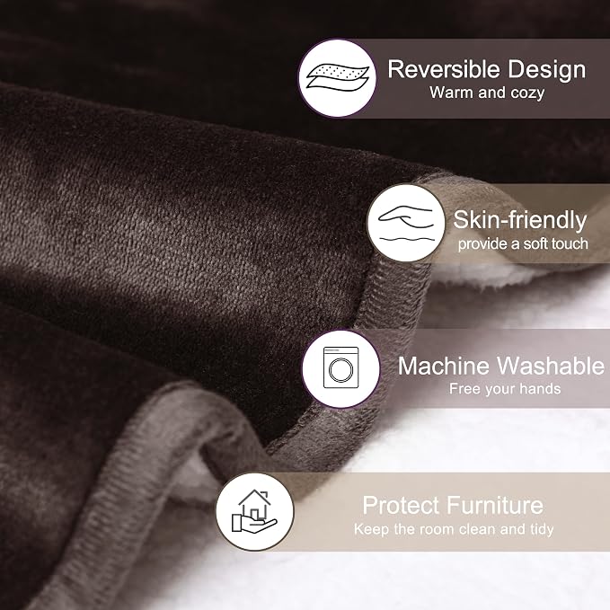 gogobunny Waterproof Bed Blanket, Reversible Sherpa Fleece Throw Blanket for Dog Puppy Cat, Furniture Cover Protects Bed Couch Sofa from Liquid Pee and Pet Fur (Dark Brown, 30x30 inches)