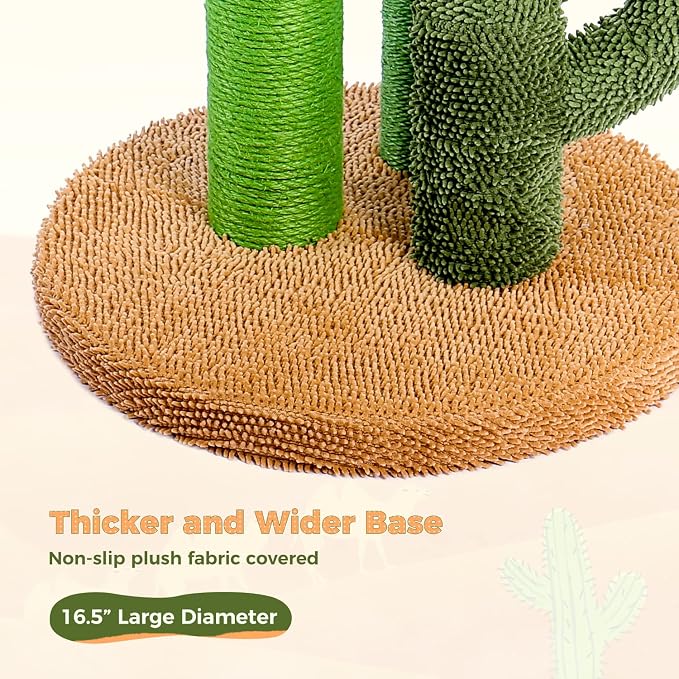 PAWZ Road Cactus Cat Scratching Post 27”Cat Scratcher with Toy Ball | Cactus Cat tree with 3 Sisal & Carpet Thick Scratching Posts, Double Layer Base, Interactive Ball for Adult and Indoor Cats