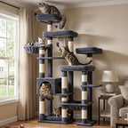Hey-brother Cat Tree Tower, Wide Base, 5 Platforms for Multi-Cats, MPJ074G | 72.8 Inches Tall Furniture, 5 Plush Beds, Large Condo, Big Hammocks, Sisal Scratching Posts, for Indoor Adult Cat, Smoky Gray