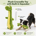 Squeaky Dog Plush Chew Toy, Interactive Tug Squeaky Toy for Chewers, Medium & Large Dogs & Fetch Play, 18.5 In Stuffed Long-Neck Crocodile Toy with Soft Plush Body for Gentle Gum Care & Boredom Relief