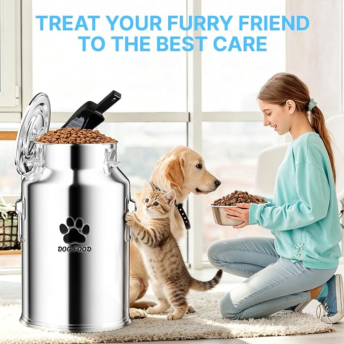25Lbs Metal Dog Food Storage Container, Dog Food Storage Tank, Multifunctional Storage Bin with Sealed Lid and Spoon, Pet Food Storage Container for Dogs and Cats, Keeping Fresh and Easy to Clean
