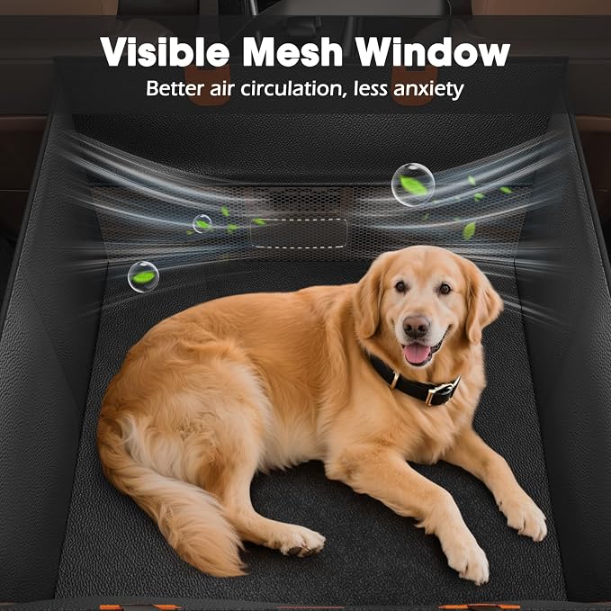 FURTIME Large Dog Car Seat, Upgraded PU Leather Back Seat Extender with Hard Bottom, Waterproof Pet Car Seat Cover for Medium Sized Dog, Pet Hammock for Cars, SUVs, Trucks