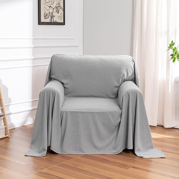 Small Couch Cover Oversized Armchair Sofa Covers Washable for Dogs Single Recliner Sofa Slipcover, Cat Scratch Proof Soft Sofa Throw Protector for Pets, 71" x 91", Light Grey