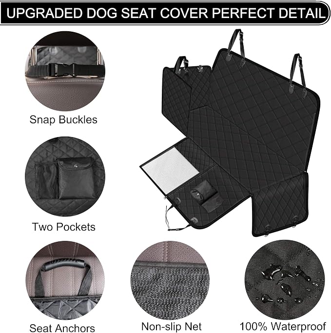 Femuar Dog Car Seat Cover with Storage Pockets Mesh Visual Window, Waterproof Nonslip , Heavy Duty Scratchproof Pet Dog Back Seat Cover Hammock for Cars Trucks and SUVs