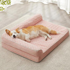 BFPETHOME Orthopedic Washable Dog Bed, Sleeping Couch for Large Senior Dogs | 30x20 Inch Deluxe Plush Rose Velvet Washable Cover, Egg Crate Foam Support, Waterproof Lining, Non-Slip Bottom, Pink