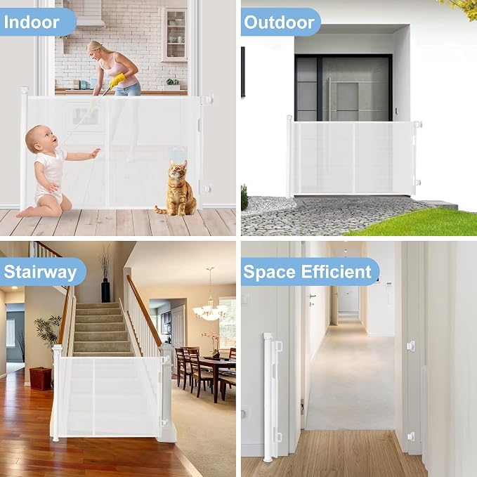 100 inches Retractable Baby Gate, 34 inches Tall Extra Wide Mesh Safety Gate for Open Floor Plans, Wide Doorways, Baby and Pet Barrier for Indoor Outdoor Use, White