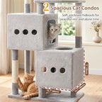 Gitelsnour Sturdy Cat Tree Tower with 2 Large Condos, 4 Big Perchs GCT039W | 74.8" Sturdy Cat Furniture for Indoor Cats Large Adult with 2 Cozy Cat Baskets, Sisal Scratching Posts & Toys, Light Gray