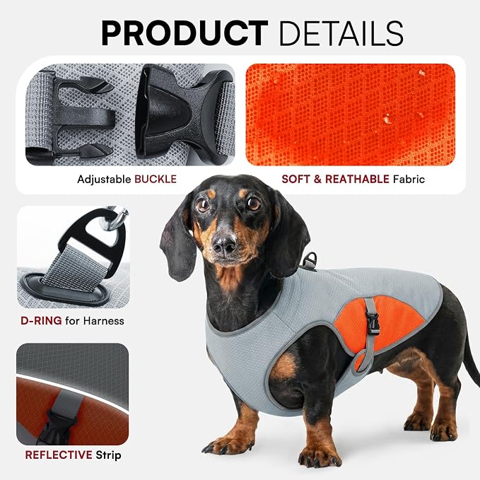 Dog Cooling Vest for Small Dogs, Cooling Jacket for Dogs with Mesh and D Ring, Dog Reflective Stripe Jacket for Hot Weather, Orange-S