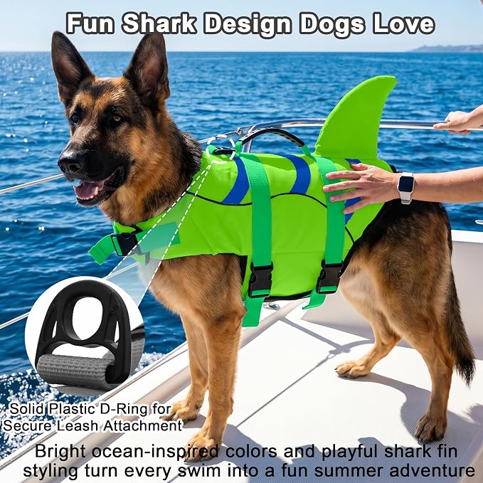 Fragralley Shark Fin Dog Life Jacket, High Buoyancy with Tear-Resistant Nylon of Dog Swim Vest, Pet Life Preserver for Small Medium Large Dogs, Puppy Float Vest for Swimming and Boating