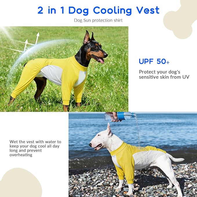 ROZKITCH Dog Sun Shirt UV Protection, 2-in-1 Flexible Coverage Dog UV Shirt for Heat Management, Breathable Mesh and Cool Silk Touch Material Keep Pet Cooling Summer Smooth Pajamas Yellow XL