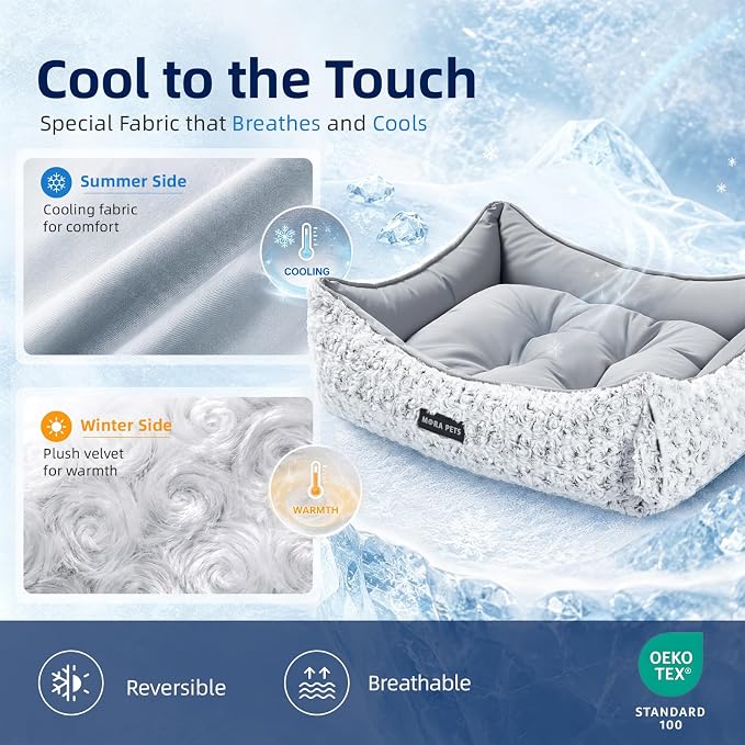 Mora Pets Reversible Dog Bed for Medium Size Dogs Washable 30 x 24 x 8 in | 2 in 1 Cool & Warm Fluffy Pet Bed, Large Cat Bed for Indoor Cats, Soft Sleeping Puppy Bed, Anti Slip Bottom, Modern Grey Rose