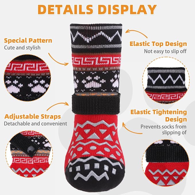 KOOLTAIL Dog Socks to Prevent Licking Paws for Hardwood Floors Anti Slip,Warm Winter Pet Boots&Paw Protector with Grippers,Double Sides Puppy Shoes Booties for Small Medium Large Senior Dogs L