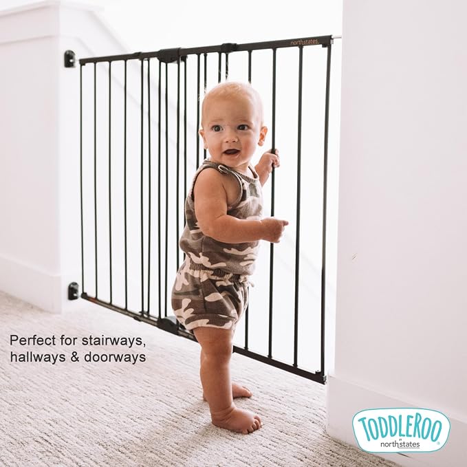 Toddleroo Easy Swing & Lock Baby Gate for Top of Stairs: 31" Tall, Bronze | Top of Stairs Baby Gate, Hardware Mount, Open-Direction Control, 28.7"-47.8" Wide, 31" Tall, One-Hand Operation, Swing-Latch