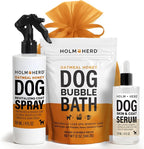 Holm & Herd Oatmeal Honey Dog Care Gift Bundle – 3 Piece Grooming Set with Bubble Bath Shampoo, Deodorizing Spray & Serum – Soothing Dog Gift for Sensitive Skin (Oatmeal Honey)