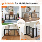 Bonnlo Free Standing Dog Gate, 37" - 68" Wide Pet Gate for Fireplace Stairs Doorways, Wooden Adjustable Pet Fence Indoor, Christmas Tree Gate (Black)