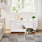 Homhedy 39.4" L Cat Litter Box Enclosure with Barn Door, White | Wooden Cat Washroom Furniture, Cat House, Pet Storage Cabinet, Dog-Proof, Fit Most of Litter Box, Farmhouse Style