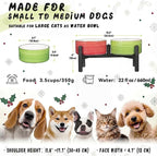 Ceramic Elevated Dog Bowl Set, 6.1''Raised Dog Food and Water Bowl Set with Non-Slip Stainless Steel Stand, Double Raised Dish for Small and Medium Breed, 3.5 Cups / 22 Fl Oz,- Christmas Set