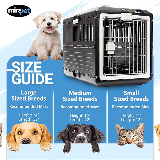 Pet Carrier with Pad, 26.4" Lx15.3 Wx18.8 H - Collapsible Travel Kit for Medium Cats & Dogs, Hard Plastic Wall Kennel for Indoor/Outdoor Use