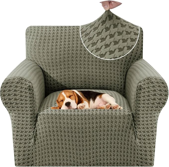 MAXIJIN Stretch Sofa Chair Slipcovers with Arms (31"-46 Washable Chair Cover Armchair with Non-Slip Foam & Elastic Bottom, Dog Cat Pet Friendly Furniture Protector (Small, Army Green)