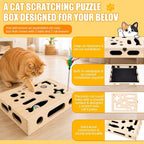 Large Cat Nail File Box, Sturdy Wood with 3 Small Balls & 2 Cat Teaser | Cat Scratch Puzzle Box with Sandpaper Inside Requires No Installation, Cat Puzzle Toys for Scratching & Interactive Play