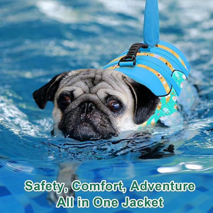 Fragralley Shark Fin Dog Life Jacket High Buoyancy, Adjustable Dog Life Vest with Quick Release Buckles & Rescue Handle for Swimming Boating, Small Medium Large Dogs