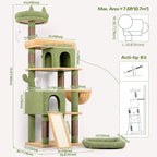 Globlazer Heavy Duty Cactus Cat Tree for Large Cats, Sturdy 72in Maine Coon Cat Tree for Large 20 lbs+ Cactus Cat Tower for Adult Biggest Cats with 6 Scratching Posts, Hammock, S72, Green