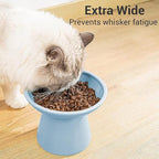 CEEFU 2-Pack Extra Wide Elevated Ceramic 6.2" Shallow Cat Food Bowls | Cat Dish for Whisker Fatigue Relief, 5" Height for Easy Feeding, Durable Raised, Blue