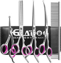 GLADOG Dog Grooming Scissors Kit with Safety Round Tips, Professional 6 in 1 Grooming Scissors for Dogs, Sharp and Heavy-duty Dog Grooming Shears for Dogs Cats Pets (Pink)