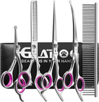 GLADOG Dog Grooming Scissors Kit with Safety Round Tips, Professional 6 in 1 Grooming Scissors for Dogs, Sharp and Heavy-duty Dog Grooming Shears for Dogs Cats Pets (Pink)