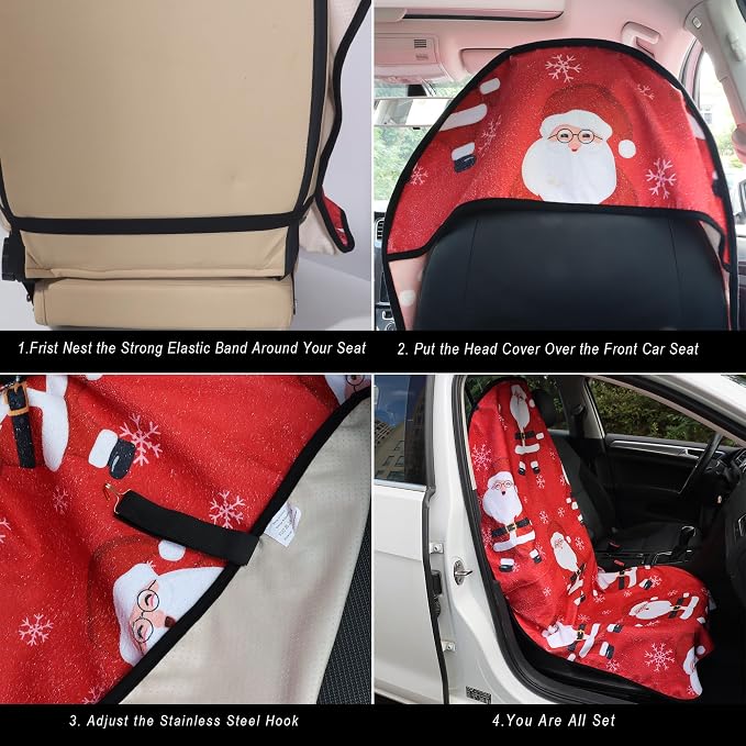 Car Seat Cover Protector Front Seats,for Gym Workout,Running,Swimming,Beach and Hiking,Waterproof Sweat Towel Bucket Seat Covers for Cars SUV Trucks (Santa Claus, 1Pcs)