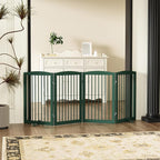 PUPETPO Freestanding Pet Gate for Dogs, Indoor Wooden Dog Gate for House, Foldable Dog Gate for Doorway, Stair, Step Over Pet Puppy Safety Fence Tall, 80 Inch Wide, 4 Panels 32", Green