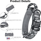 DAGANXI Tactical Dog Collar, Adjustable Military Training Nylon Dog Collar with Control Handle and Heavy Metal Buckle for Medium and Large Dogs, with Patches and Airtags Case (XL, Camo)