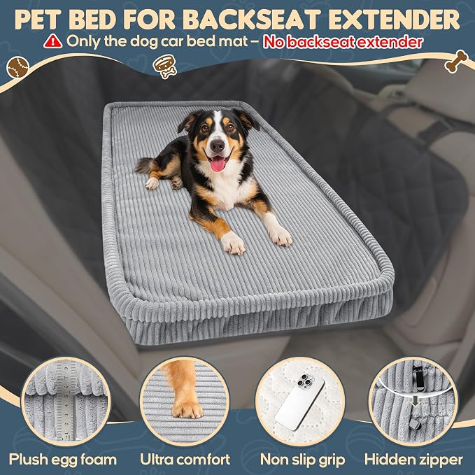 Loiion Dog Car Bed, Non-Slip Backseat Extender Pet Mat 56"x28.7" | Removable, Washable Dog Bed With Waterproof Liner Protects Car Seats, Anti-Slip Travel Bed For Dogs