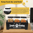 Dog Treat Container for Countertop Dog Food Storage with 3 Plastic Treat Jars Wood Dog Food Container with Handles and Lids Farmhouse Practical Pet Cat Dog Treat Storage Containers (black)