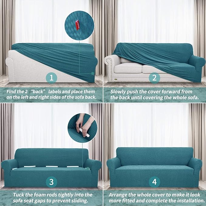 YEMYHOM Couch Cover Latest Jacquard Design High Stretch Sofa Covers for 2 Cushion Couch, Pet Dog Cat Proof Loveseat Slipcover Non Slip Magic Elastic Furniture Protector (Medium, Teal)