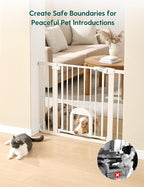 Babelio Extra Wide Baby Gate with Cat Door, CatPrivilege III, 29-55" | 30" Tall Pressure/Hardware Mounted Safety Gate for Large Openings, Auto-Close, White