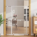 Jekriuet 57" Extra Tall Pet Gate, 27.5"-38.5" Wide, White | Dog Cat Gate for Doorways Hallways Stairs,Pressure Mounted 1.18" Ultra Narrow Gap No Drilling One-Handed Auto-Close