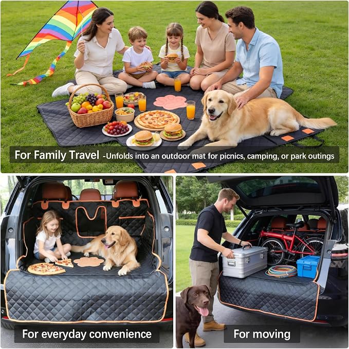 SUV Cargo Liner for Dogs,Waterproof Dog Trunk Cover with Side Flaps | Material: Waterproof PU Leather | Protection: 12.60" Side Flaps & 17.72" Bumper Flap | Fit: Most SUVs | Non-Slip Design
