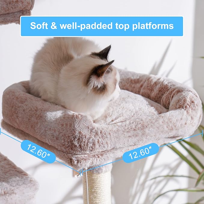 Hey-brother Cat Tree Tower with Sisal Scratching Posts, Big Condo, MPJ020MU | 53.7 Inches Multi-Level Cat House with 2 Bigger Plush Condos, 2 Platforms, Hammock, Toy Balls for Indoor Cats, Muchroom