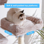 Hey-brother Cat Tree Tower with Sisal Scratching Posts, Big Condo, MPJ020MU | 53.7 Inches Multi-Level Cat House with 2 Bigger Plush Condos, 2 Platforms, Hammock, Toy Balls for Indoor Cats, Muchroom