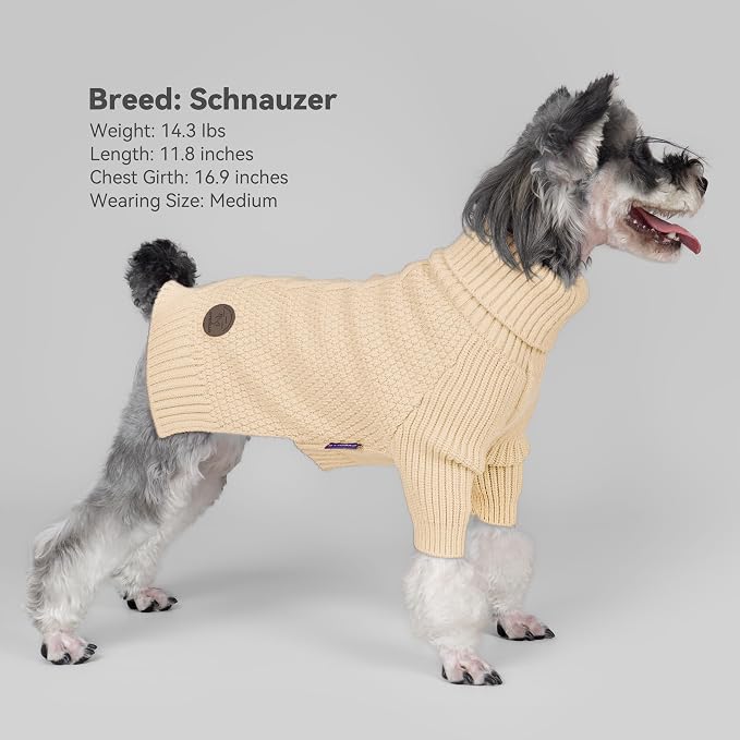 cyeollo Dog Sweater Long Sleeve Knitted Turtleneck Pullover Warm Clothes | Ultra Soft Warm Knit, Full Coverage, 4-Way Stretch for Easy Movement, Easy On & Off, Winter Daily Wear for Small Dogs