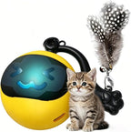 Interactive Cat Toy Ball, Automatic Self-Rolling Cat Toy with Feather Tail, Rechargeable Smart Cat Ball for Indoor Cats（Yellow）