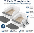 2 Pack Small Cat Litter Box with Mat & Scoop, Open Top High Sides | 2 Pack Small Cat Litter Boxes with Mat & Scoop, Open Top High Sides Low Entry, Easy Clean for Kittens & Small Cats