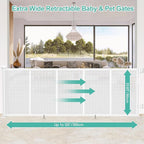 EZIGO 120 Inch Retractable Baby Gates Extra Wide Reinforced Baby Dog Gate | 34 Inch Tall Retractable Dog Gate with Reinforced Strip Mesh Safety Pet Gate for Stairs Hallway Doorway Indoor Outdoor, White