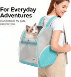 Cat Backpack Carrier for Small Dogs and Medium cat Puppy Kitten Bunny Pet Carrier Backpack Collapsible with Fully Ventilated Mesh with Safety Leash (LightGreen, 12.9" L x 10.62" W x 15.5" H - M)